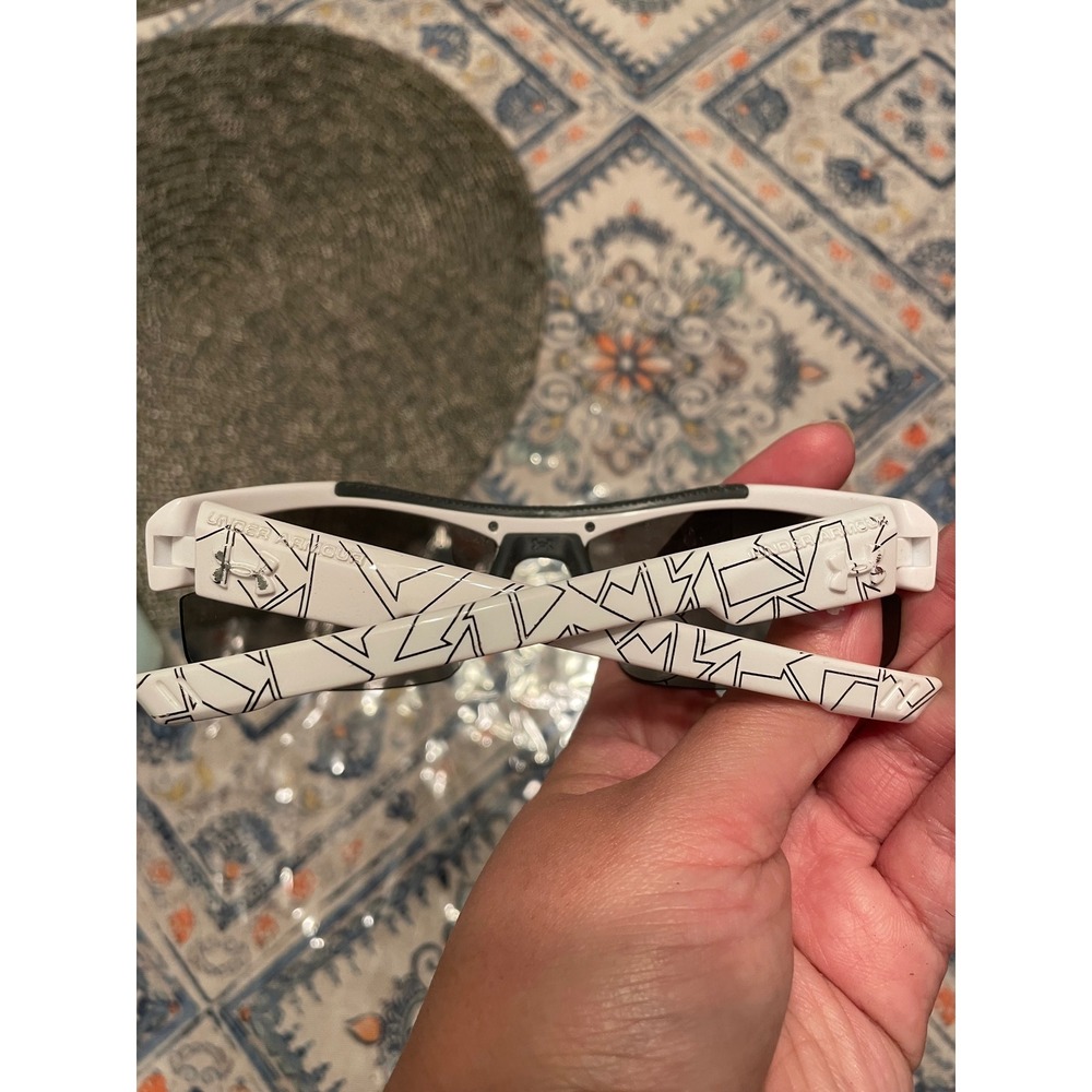 Under Armour Nitro Sunglasses Mens White Black Geometric Wrap Sport UA Nitro L